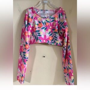 Cat & Jack Girls Size 8, Pink Floral Printed Long Sleeve Swim Suit Top New…24